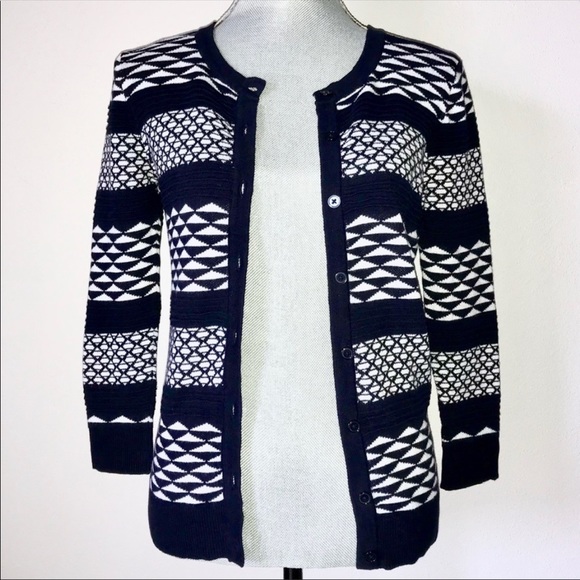 🌸3/$25 Target Merona Navy and White Geometric Print Cardigan Sweater, Size S - Picture 4 of 7
